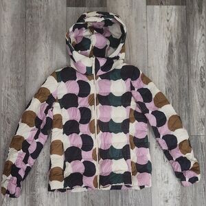 Marimekko X Uniqlo Womens Pink Circle Print Down Hooded Jacket